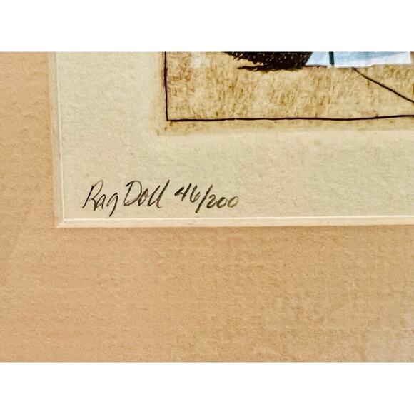 "Rag Doll" Etching Framed Folk Art-L. Felix YBarra-Country-Cottagecore-Farmhouse - Picture 3 of 7